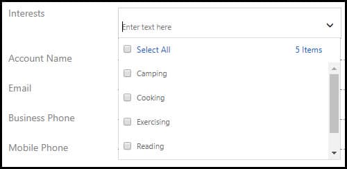 multiselect option set fields