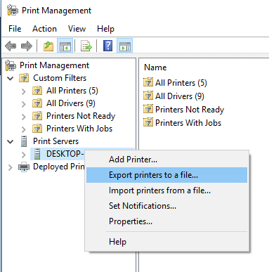 Print Management Export Import Feature