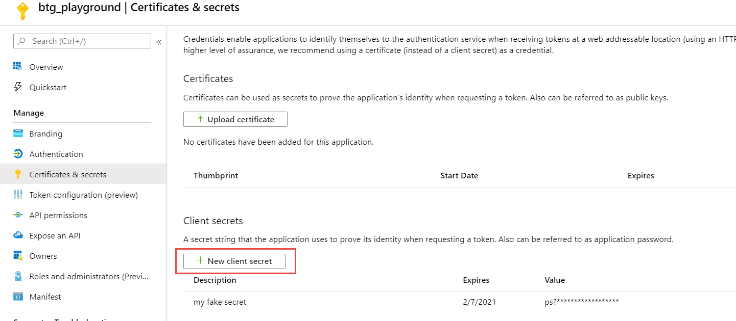 Azure App Registration Client Secret