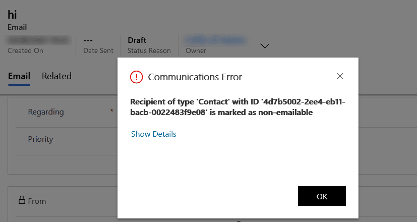 Dynamics 365 Contact marked as non-emailable