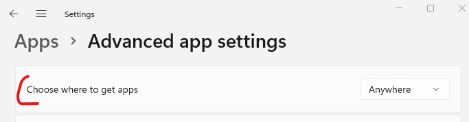 Advanced app settings selection