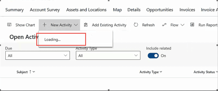 Dynamics 365 Activity Drop Down with No Options